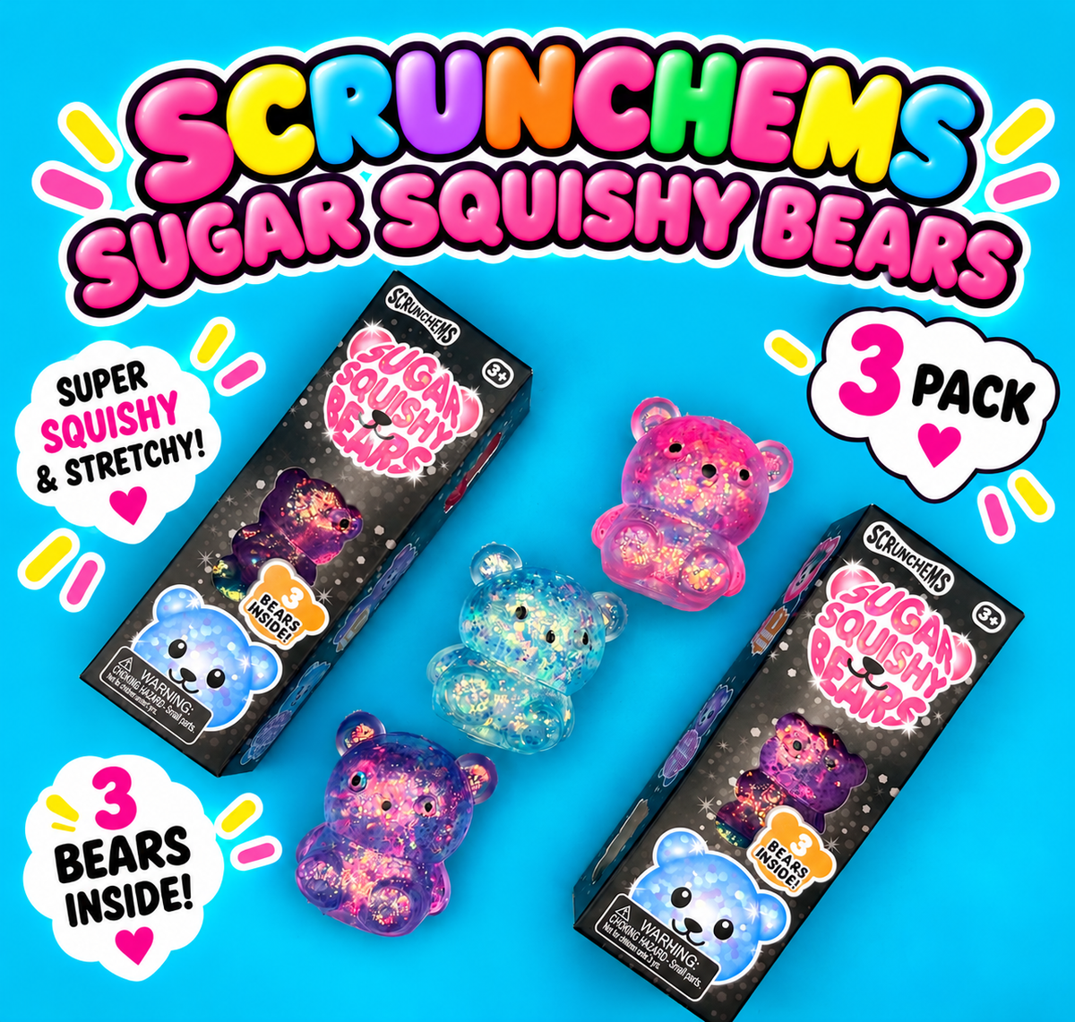 Scrunchems Sugar Squishy Bear 3 Pack